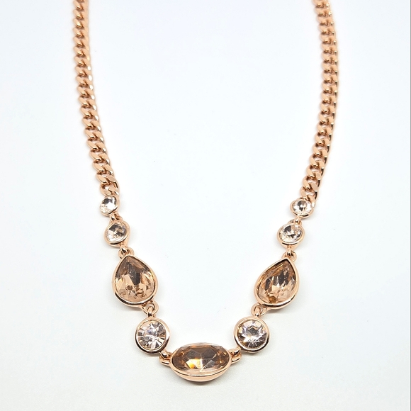 Givenchy Rose Gold Swarovski Crystal Necklace Curb Link Necklace DESIGNER LUXURY - Picture 1 of 5